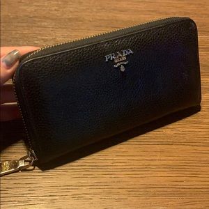 PRADA MILANO Black Pebbled Leather Wallet